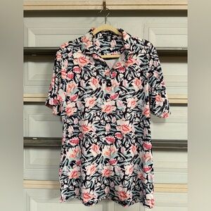 Bad Birdie Men's Floral Polo - Pink, Black, White